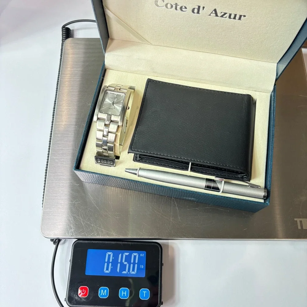 Cote dAzur Mens Watch Wallet Pen Gift Set Silver Tone Rectangle Face Black NIB - Picture 6 of 7